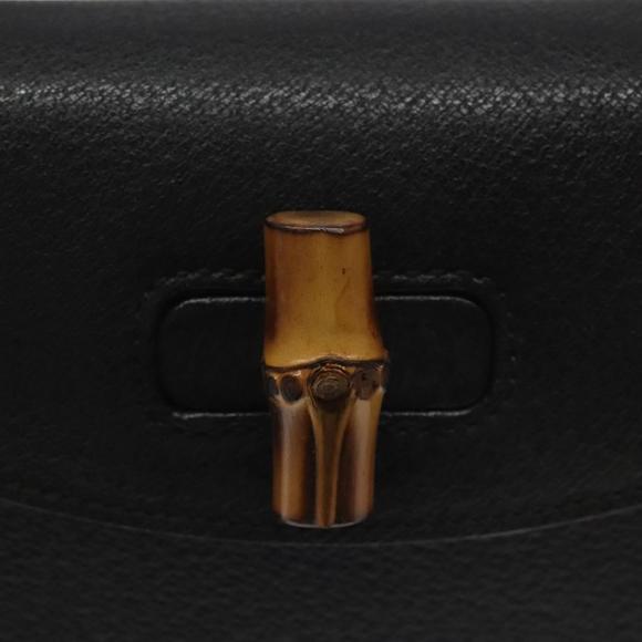 GUCCI Bamboo Hand Bag Leather Black Gold 000 2113 0188 Auth yk17496A - Picture 14 of 16